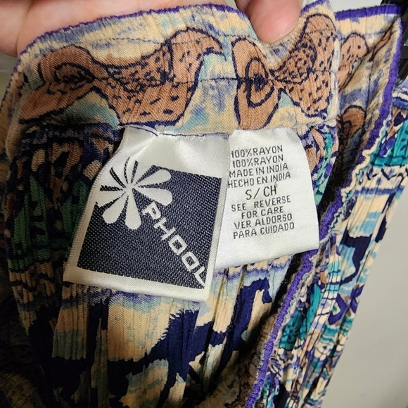 Vintage Phool Western Horse Bird Print Boho Crinkle Lightweight Midi Skirt Small - Picture 9 of 9